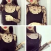 Black Sexy Women‘s T-shirt Fishnet Sheer Transparent Top Women Long Sleeve Bottoming Shirts Lace Mesh Tees Summer Sunscreen Tops