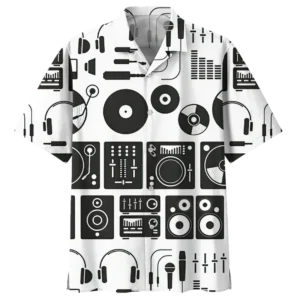 DJ Records Pattern Hawaiian Shirt Men Summer Party 3d Printed Short Sleeves Casual Fashion Tops Oversized Lapel Button Blouse